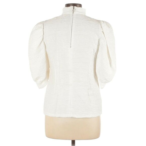 SANDRO Paris Janyce puff sleeve cloqué blouse top blouse in ecru Size 3 L NEW - Picture 2 of 8